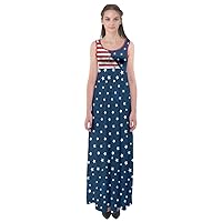 CowCow Womens American Flag Summer Casual Empire Waist Maxi Dress - L Dark Blue