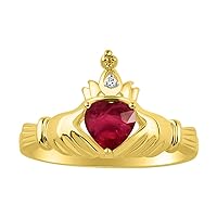 Rylos Rings for Women 14K Gold Plated Silver Claddah Love, Loyalty & Friendship Ring Heart 6MM Gemstone & Diamond Claddagh Rings Birthstone Jewelry for Women Sterling Silver Rings Size 5-13