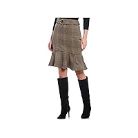 Calvin Klein Womens Belted Flared Pencil Skirt, Brown, 4