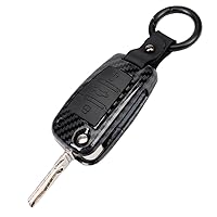 SANRILY Carbon Fiber Pattern Key Fob Cover Case for Audi A3 A6 Q3 Q7 S6 Keyless Entry Key Holder Folding Flip Key Protector Shell with Keychain Black
