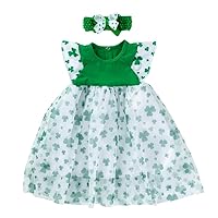 Toddler Girls St Patrick's Day Dress Green Stripe Lucky Clover Dresses Tulle Tutu Skirt with Headband Spring Outfits