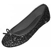 Shoes8teen Womens Sequins Glitter Round Toe Ballet Flat with Bow