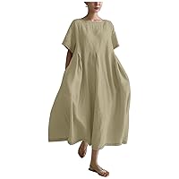 Retro Linen Dress for Women 2024 Plus Size Oil Painting Bohemia Floral Flowy Oversized Loose Fit Beach Dresses