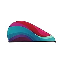 Waving Template Colorful Curves Print Dry Hair Cap for Women Coral Velvet Hair Towel Wrap Absorbent Hair Drying Towel with Button Quick Dry Hair Turban for Travel Shower Gym Salons