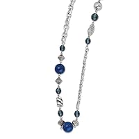Silver tone Fancy Lobster Closure Blue Bead and Crystal 44inch Necklace Jewelry Gifts for Women