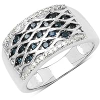 0.41 Carat Genuine Blue Diamond & White Diamond .925 Sterling Silver Ring
