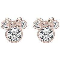 Women's and Girls Mickey or Minnie Mouse 14K Rose Gold Plated 925 Sterling Silver Cz Stud Earrings Simulated Diamond Ear Studs For Her Gifts, Pink