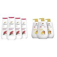 Body Wash Rejuvenating Pomegranate & Hibiscus 4 Count for Renewed & Body Wash with Pump Glowing Mango & Almond Butter 3 Count for Renewed