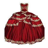 Sweetheart Satin Ball Gown Quinceanera Dresses Mexican Gold Embroidered Sweet 16 Prom Dresses Layered Corset 2024
