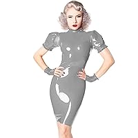 Plus Size Sexy PVC Ruffles Dress Lady Puff Sleeve Mini Dress+Gloves