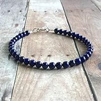 Lapis Lazuli Bracelet, Cobalt Blue Natural Stone Jewelry, Sterling Silver Clasp Bracelet, Small Bead Delicate Lapis Lazuli Jewelry 4 mm 7 inch Long by Gemswholesale