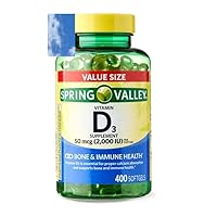 Spring Valley Vitamin D3 Supplement Softgels, 2000 IU, 400 Count + 1 Mini Pill Container (Color Varies)