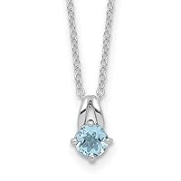 925 Sterling Silver Rhodium Plated .59bt Blue Topaz With 2in Extension Necklace 16 Inch Measures 5.63mm Wide Jewelry for Women