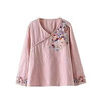 Spring Summer Embroidered Cotton and Linen Top Chinese Style Women' Shirt Elegant Traditional Dress