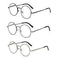 Metal Frame Round Reading Glasses with Spring Hinge (Black, Silver and Gunmetal)
