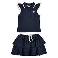 TiaoBug Toddler Girls Summer Skirt Clothes Set 2 Pieces Outfits Ruffle Collar Shirt with A-Line Pleated Skirt Outfit