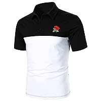 Mens Summer Short Sleeve Polo Shirts Trendy Color Blocking Buttons Turndown Collar Pullover Tops Slim-Fit Tshirts