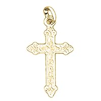 14K Yellow Gold Budded Cross Pendant