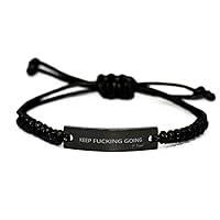 Black Rope Bracelet Gifts From Friend - Keep Going - Motivational Christmas Birthday Gifts For Family Him Her, Engraved Bracelet