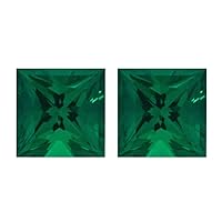 2.72-3.15 Cts of 7x7 mm AAA Square Lab Created Emerald (2 pcs) Loose Gemstones