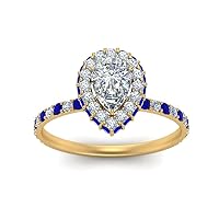 Choose Your Gemstone Pave Rollover Pear Halo Engagement Ring Yellow Gold Plated Pear Shape Halo Engagement Rings Matching Jewelry Wedding Jewelry Easy to Wear Gifts US Size 4 to 12