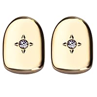 2 Pcs 18K Gold Plated Big Diamond Single Grills Cap for Your Teeth Hip Hop Teeth Grillz Vampire Fangs Grills for Men Women Rapper Cosplay Costume