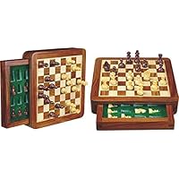 PSQRMART Wooden Flat Travel Chess Board Game & Magnetic Set of Pieces with Storage in a Drawer Size-10X10X3 inches