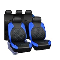 Full Set Car Seat Covers, Premium Waterproof PU Leather Cushion Protectors, Split Front and Rear Bench Seat, Breathable Auto Accessories, Universal Fit for Vehicles (Blue)