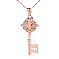 SAINT BENEDICT DOUBLE SIDED CROSS KEY PENDANT NECKLACE IN ROSE GOLD - Gold Purity:: 10K, Pendant/Necklace Option: Pendant Only