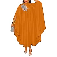 Womens Sexy Long Batwing Sleeve Turtleneck Satin Embroidered Loose Casual Plus Size Party Clubwear Dress
