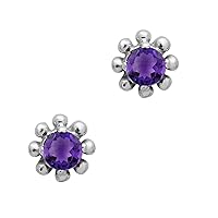 Multi Choice Round Shape Gemstone 925 Sterling Silver Floral Solitaire Tiny Stud Earring