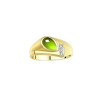Rylos Men's Rings - Timeless Pear Shape Cabochon Gemstone & Diamonds - Elegant Tear Drop Rings for Men, Yellow Gold Plated Silver Rings in Sizes 8-13. Exquisite Men's Jewelry!