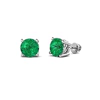 Emerald Four Prong Solitaire Stud Earrings 1.44 ctw 14K White Gold
