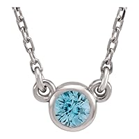14k White Gold 4mm Zircon Polished Blue Zircon Necklace Jewelry for Women