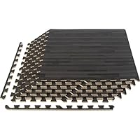 EVA Foam Floor Tiles 6-Pack - 24 SQFT Woodgrain Puzzle Mats for Floor - Interlocking Foam Tiles for Family Room or Gym Flooring by Stalwart (Black)