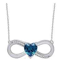 Infinity Heart Pendant Necklace Heart Cut Created Blue Topaz & Dimaond 14k White Gold Plated 925 Sterling Silver for Women's.