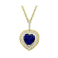 Navnita Jewellers 14k Yellow Gold Plated 1.80Ct Blue Sapphire & Simulated Diamond 's Heart Pendant With 18