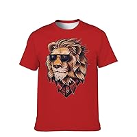 Unisex Funny-Graphic T-Shirt Cool-Tees Novelty-Vintage Short-Sleeve Hip Hop: 3D Lion Print Casual Holiday Apparel Parent Gift