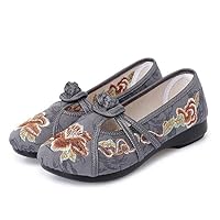 TRC Vintage Traditional Style Women Soft Loafers Shoe Spring Autumn Slip On Cotton Fabric Flats Comfort Chinese Embroidered Shoes