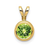 14k Yellow Gold Polished Open back 6mm Peridot Bezel Pendant Necklace Jewelry Gifts for Women