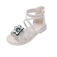 Girls Floral Roman Sandals Summer Flat Open Toe Ankle Sandals With Heel Zipper For Little/Big Kids