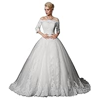 ZHengquan Women's Long Sleeves Tulle A Line Wedding Dresses Lace Appliques Bridal Dress