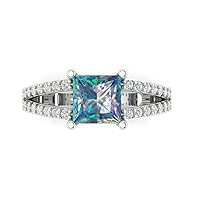 Clara Pucci 2.47 ct Princess Cut Solitaire W/Accent real Ideal Simulated Blue Moissanite Promise Anniversary Wedding ring 18K White Gold