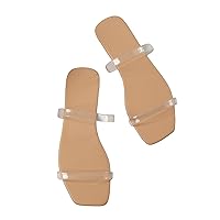 GORGLITTER Women's Summer Clear Sandals Double Strappy Slide Flat Sandals Vacation Sandals
