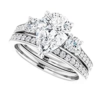2.75 CT Pear Cut VVS1 Colorless Moissanite Engagement Ring Set, Wedding/Bridal Ring Set, Sterling Silver Vintage Antique Anniversary Promise Ring Set Gift for Her