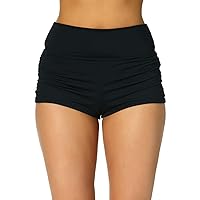 Women's High Waisted Swim Bottoms Bathing Suit Board Shorts Ruched Tummy Control Swimsuit Bottom