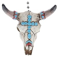 Top Brass Western Bull Skull Tribal Fan Pull - Faux Turquoise Cross Steer Cow Ceiling or Lamp with Pull Chain