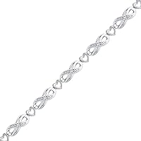 Dazzlingrock Collection Sterling Silver Womens Round Diamond Infinity Heart Link Bracelet 1/20 Cttw