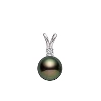 14k White Gold AAAA Quality Black Freshwater Cultured Pearl Diamond Pendant