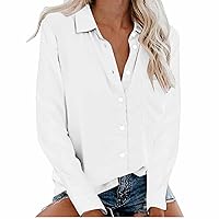 Women's Long Sleeve Shirts V Neck Collared Button Down Blouse Tops Business Dress Shirt for Work with Pockets